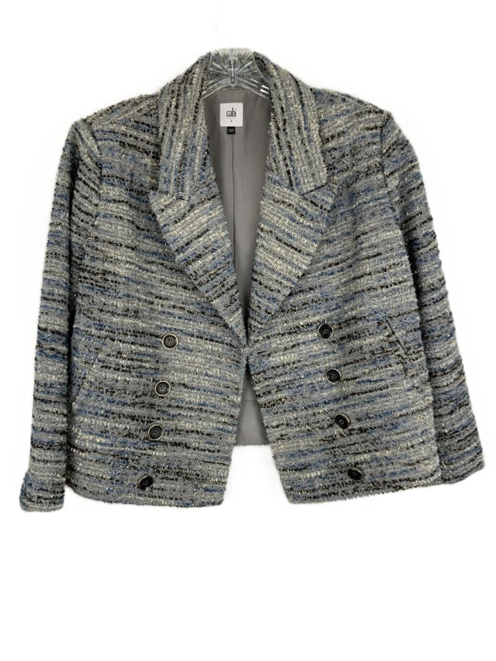 CABI Radiance Cropped Jacket Gray/ Blue Tweed with Silver Sz S - Picture 4 of 16
